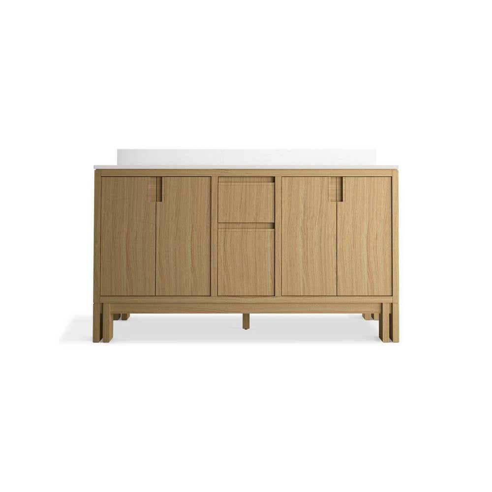 SoliveE 60'' bathroom vanity cabinet with sinks and quartz top