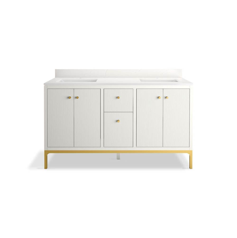 CalpaE 60'' bathroom vanity cabinet with sinks and quartz top