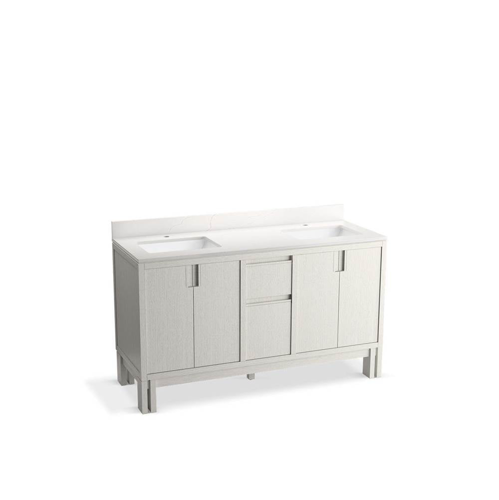 Kohler - SoliveE 60'' bathroom vanity cabinet with sinks and quartz top - Gossamer White