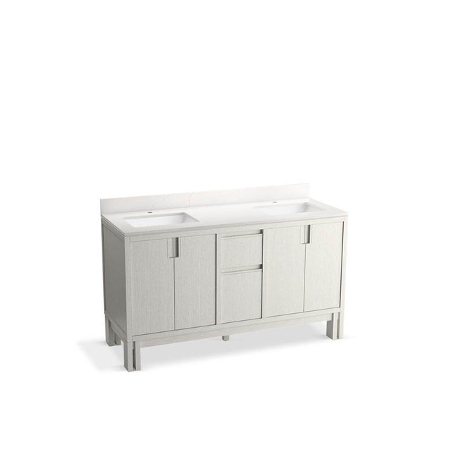Kohler - SoliveE 60'' bathroom vanity cabinet with sinks and quartz top - Gossamer White