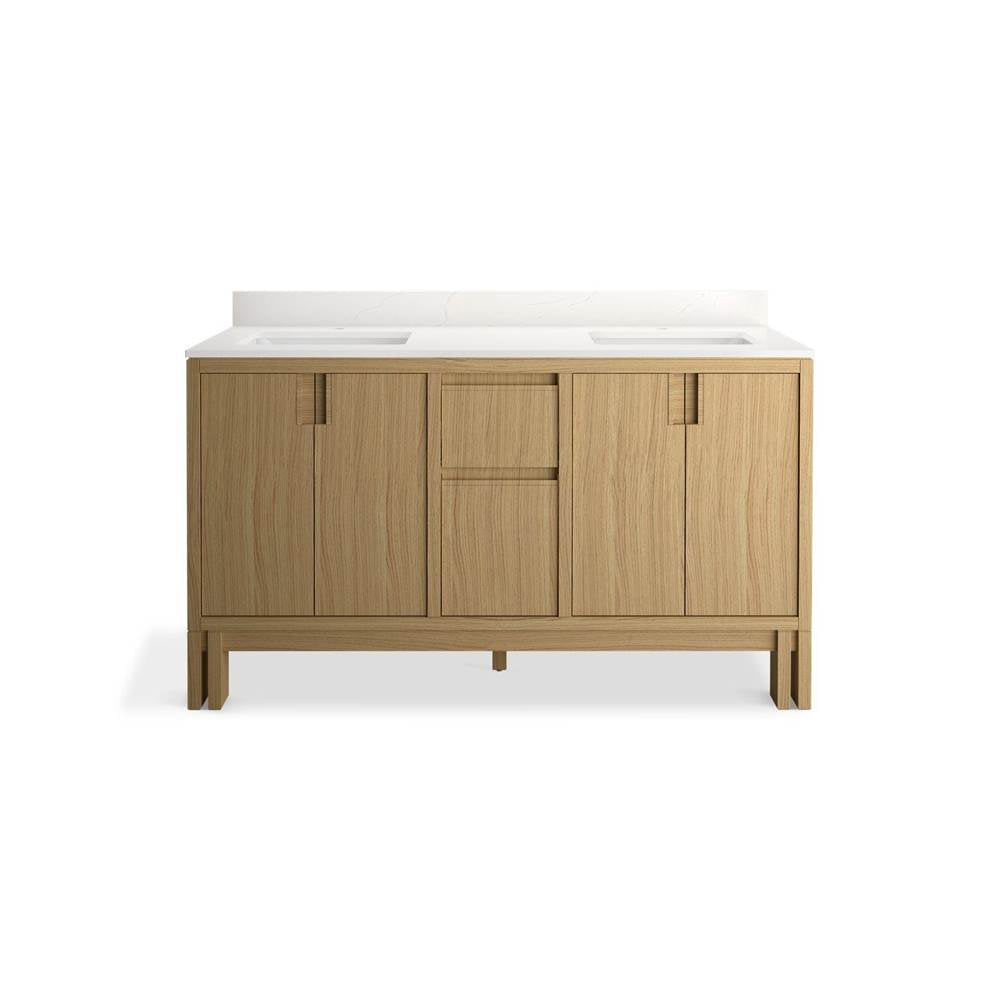 SoliveE 60'' bathroom vanity cabinet with sinks and quartz top
