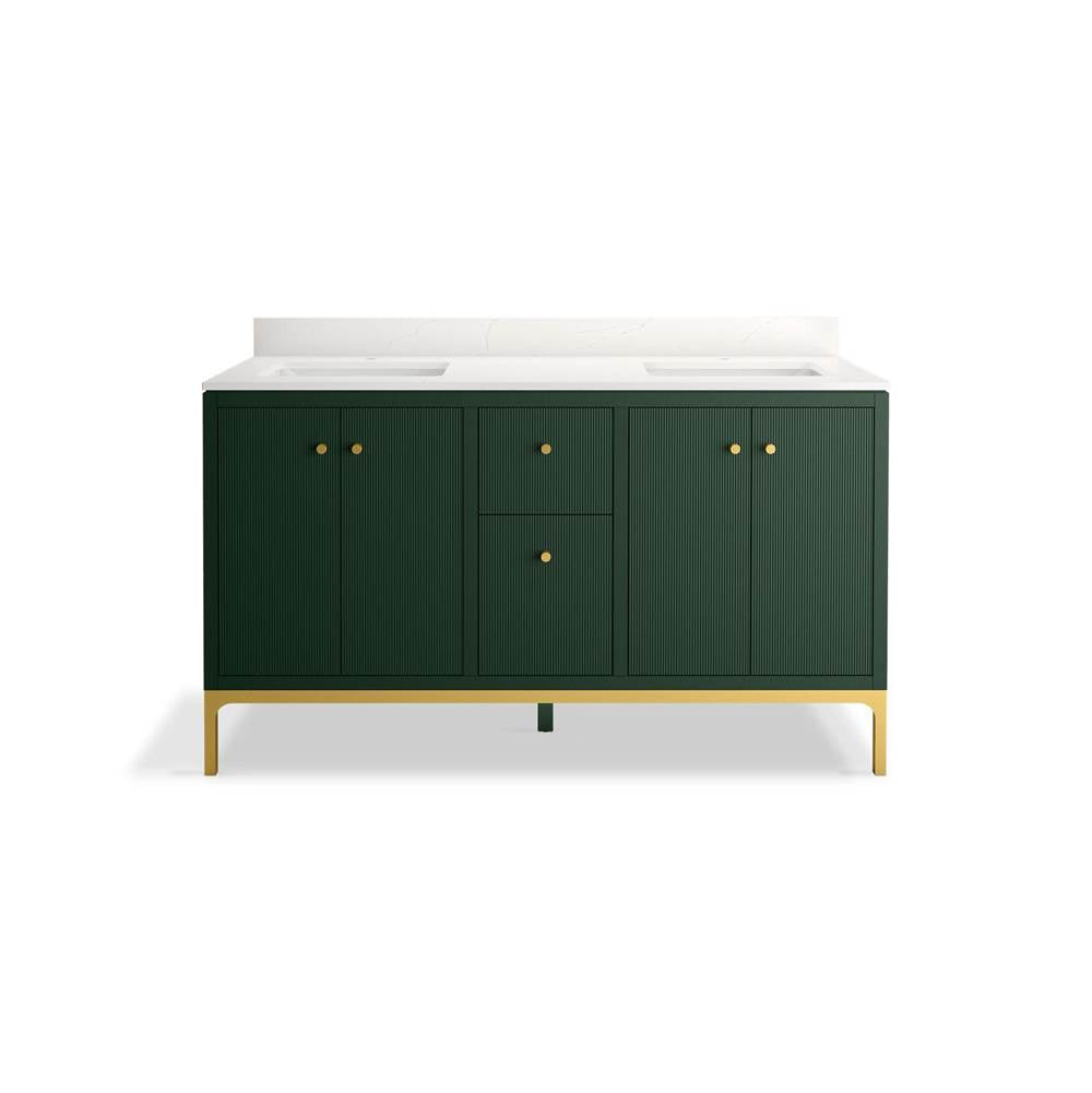 CalpaE 60'' bathroom vanity cabinet with sinks and quartz top