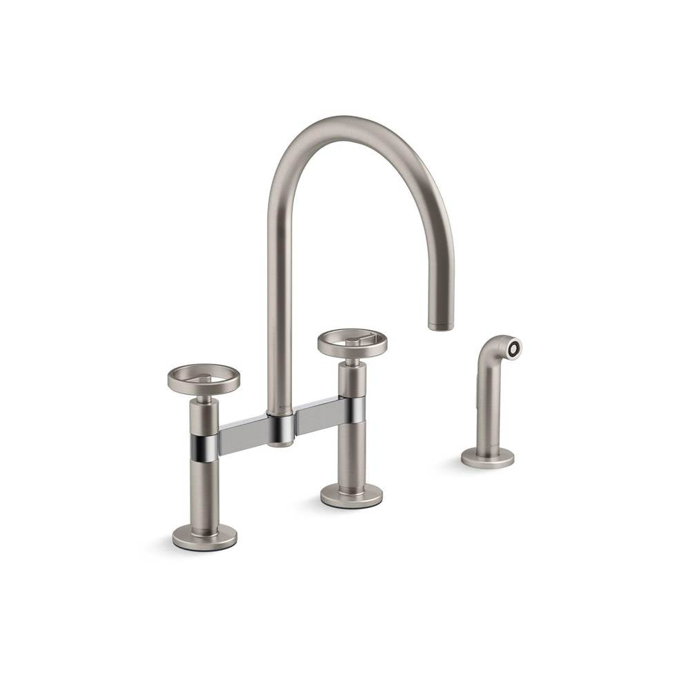 Kohler - BilletE Two-hole bridge kitchen sink faucet with side sprayer - Vibrant Stainless