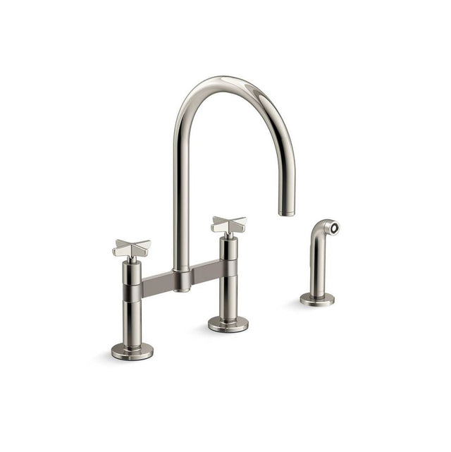 Kohler - BilletE Two-hole bridge kitchen sink faucet with side sprayer - Vibrant Polished Nickel