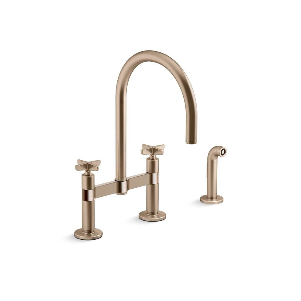 Kohler - BilletE Two-hole bridge kitchen sink faucet with side sprayer - Vibrant Brushed Bronze