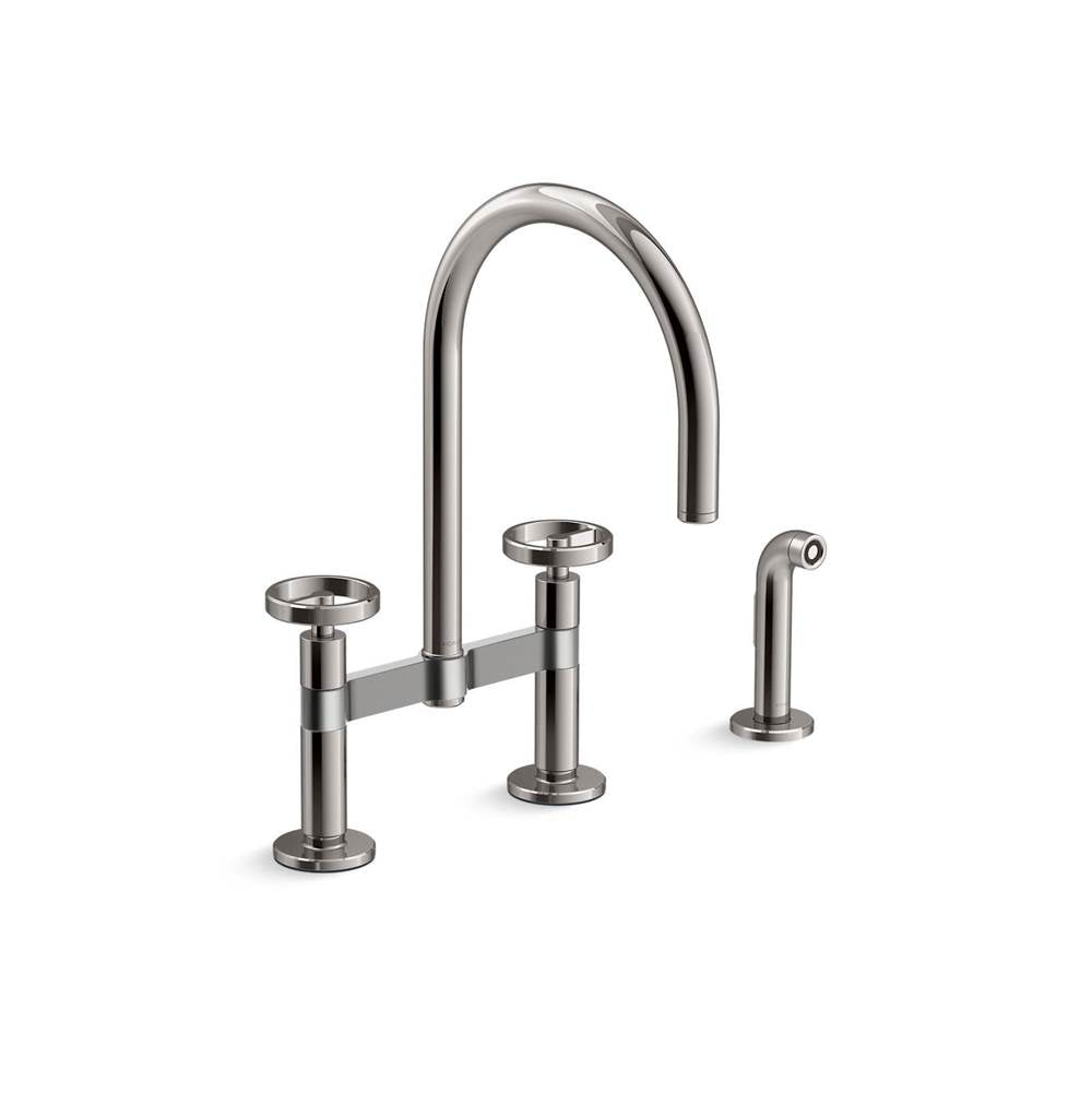 Kohler - BilletE Two-hole bridge kitchen sink faucet with side sprayer - Vibrant Titanium