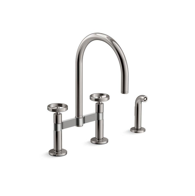 Kohler - BilletE Two-hole bridge kitchen sink faucet with side sprayer - Vibrant Titanium