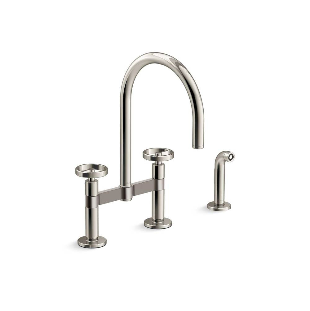Kohler - BilletE Two-hole bridge kitchen sink faucet with side sprayer - Vibrant Polished Nickel
