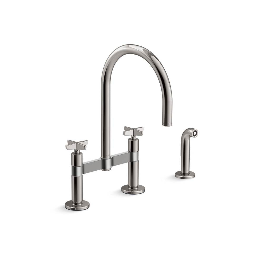 Kohler - BilletE Two-hole bridge kitchen sink faucet with side sprayer - Vibrant Titanium