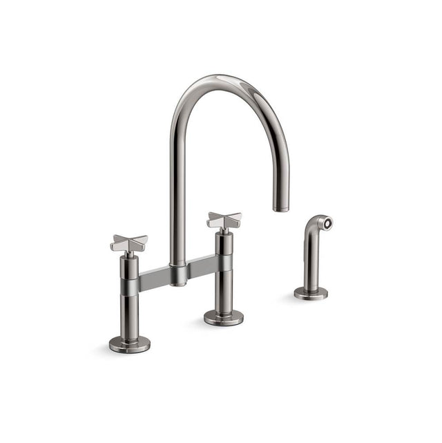 Kohler - BilletE Two-hole bridge kitchen sink faucet with side sprayer - Vibrant Titanium