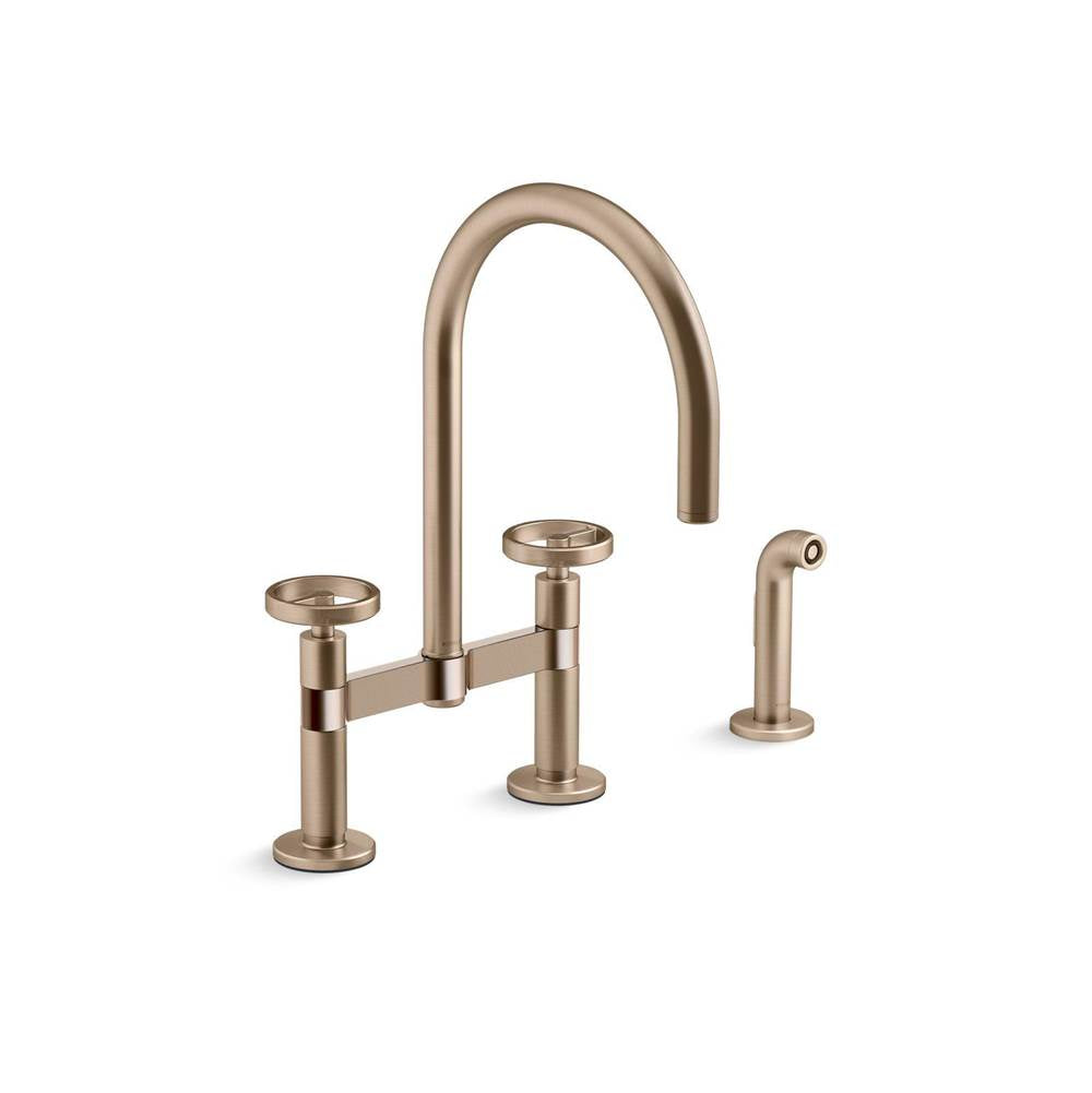 Kohler - BilletE Two-hole bridge kitchen sink faucet with side sprayer - Vibrant Brushed Bronze