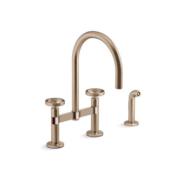 Kohler - BilletE Two-hole bridge kitchen sink faucet with side sprayer - Vibrant Brushed Bronze