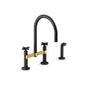 Kohler - BilletE Two-hole bridge kitchen sink faucet with side sprayer - Matte Black with Brushed Moderne Brass