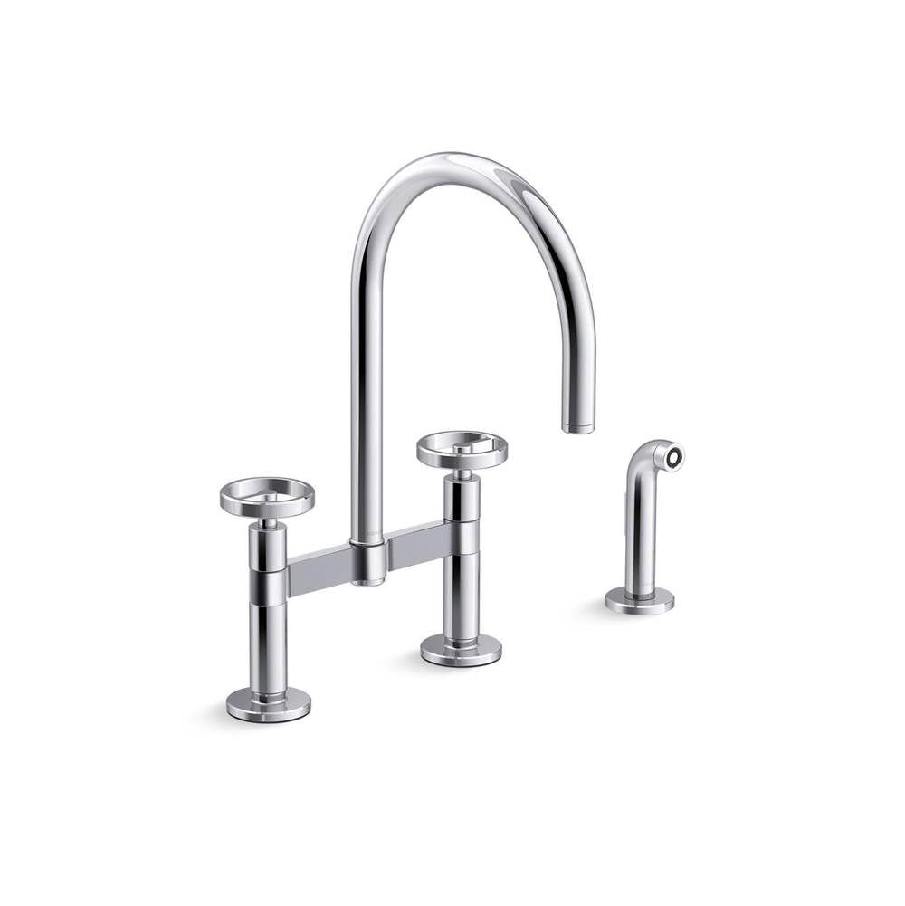 Kohler - BilletE Two-hole bridge kitchen sink faucet with side sprayer - Polished Chrome