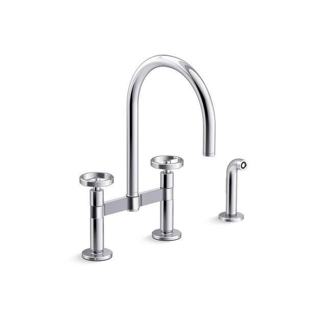 Kohler - BilletE Two-hole bridge kitchen sink faucet with side sprayer - Polished Chrome