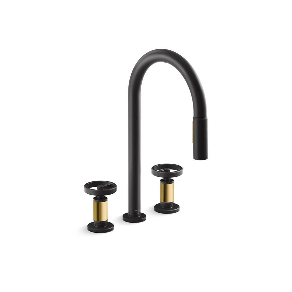 Kohler - BilletE Pull-down kitchen sink faucet with two-function sprayhead - Matte Black with Brushed Moderne Brass