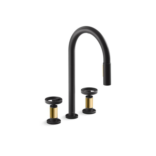 Kohler - BilletE Pull-down kitchen sink faucet with two-function sprayhead - Matte Black with Brushed Moderne Brass