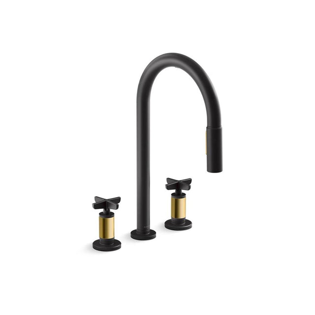 Kohler - BilletE Pull-down kitchen sink faucet with two-function sprayhead - Matte Black with Brushed Moderne Brass