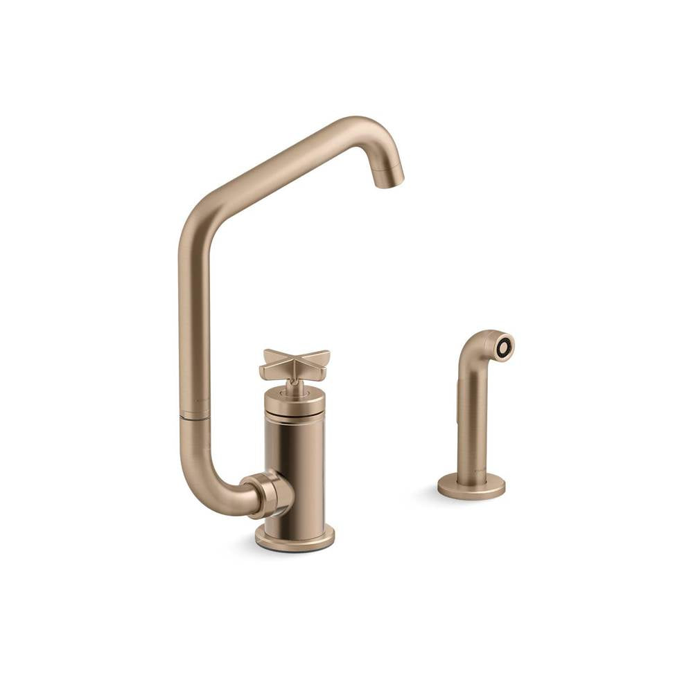 Kohler - BilletE Single-handle kitchen sink faucet with two-function extended-reach spout and side sprayer - Vibrant Brushed Bronze