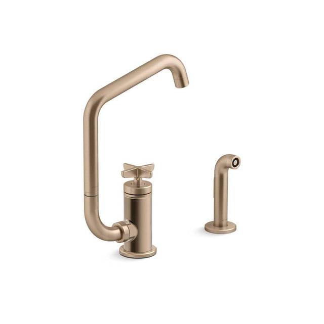 Kohler - BilletE Single-handle kitchen sink faucet with two-function extended-reach spout and side sprayer - Vibrant Brushed Bronze