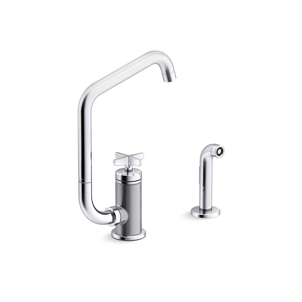 Kohler - BilletE Single-handle kitchen sink faucet with two-function extended-reach spout and side sprayer - Polished Chrome
