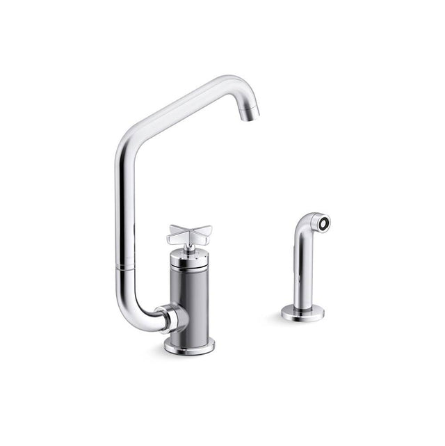 Kohler - BilletE Single-handle kitchen sink faucet with two-function extended-reach spout and side sprayer - Polished Chrome