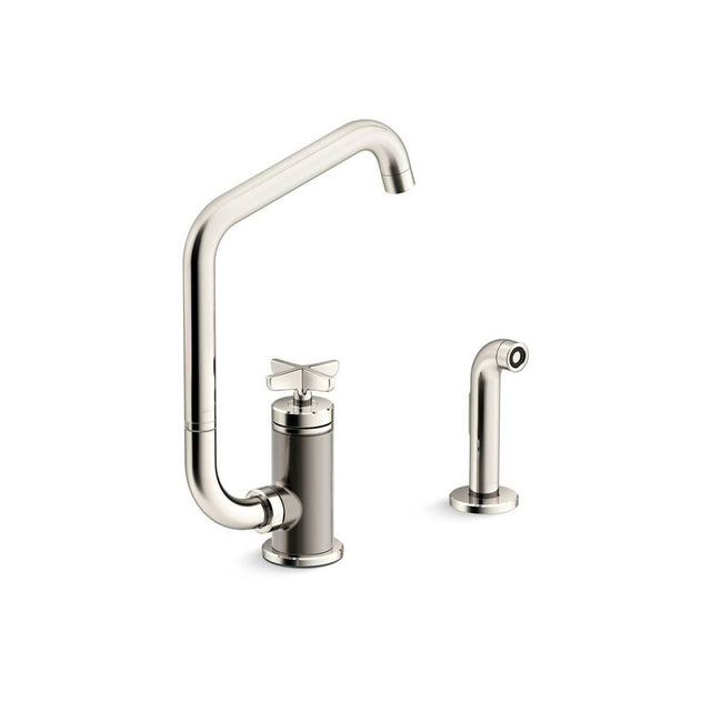 Kohler - BilletE Single-handle kitchen sink faucet with two-function extended-reach spout and side sprayer - Vibrant Polished Nickel