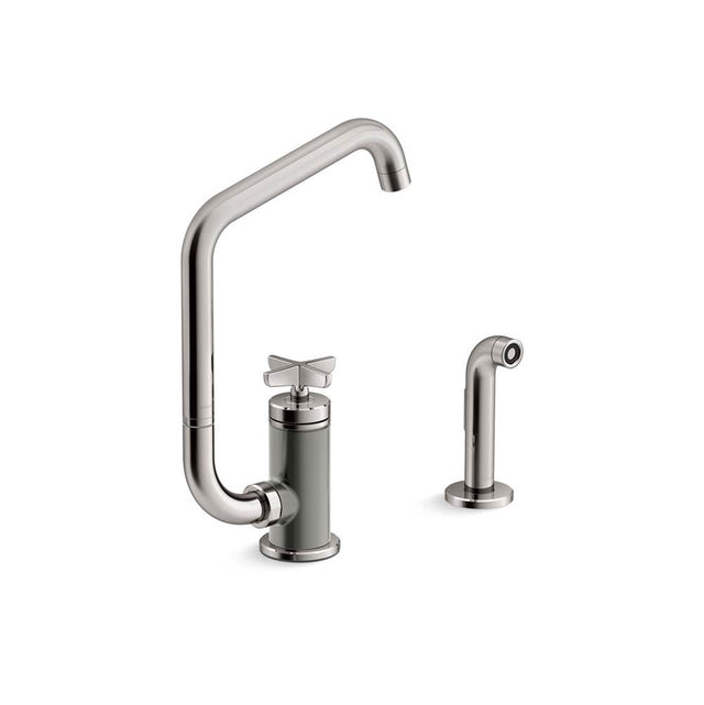 Kohler - BilletE Single-handle kitchen sink faucet with two-function extended-reach spout and side sprayer - Vibrant Titanium