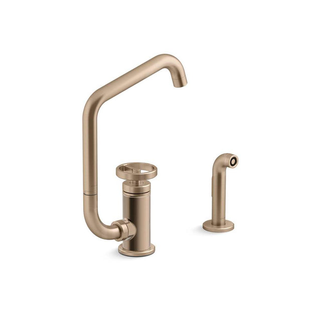 Kohler - BilletE Single-handle kitchen sink faucet with two-function extended-reach spout and side sprayer - Vibrant Brushed Bronze