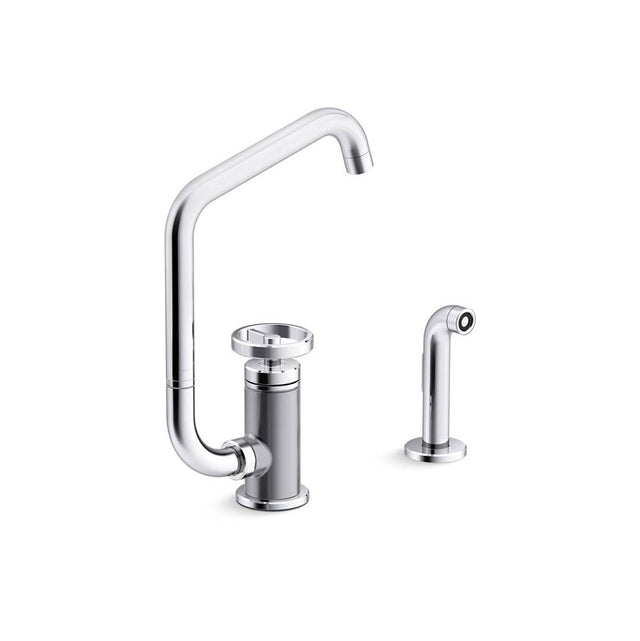 Kohler - BilletE Single-handle kitchen sink faucet with two-function extended-reach spout and side sprayer - Polished Chrome