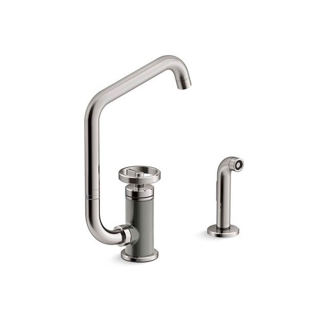 Kohler - BilletE Single-handle kitchen sink faucet with two-function extended-reach spout and side sprayer - Vibrant Titanium