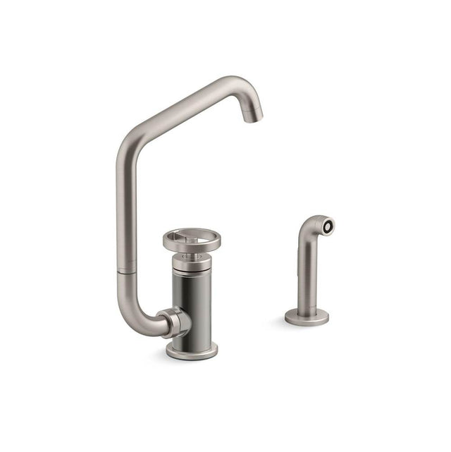 Kohler - BilletE Single-handle kitchen sink faucet with two-function extended-reach spout and side sprayer - Vibrant Stainless