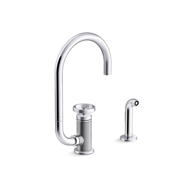 Kohler - BilletE Single-handle kitchen sink faucet with two-function extended-reach spout and side sprayer - Polished Chrome