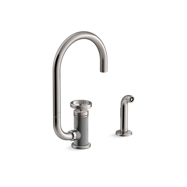 Kohler - BilletE Single-handle kitchen sink faucet with two-function extended-reach spout and side sprayer - Vibrant Titanium