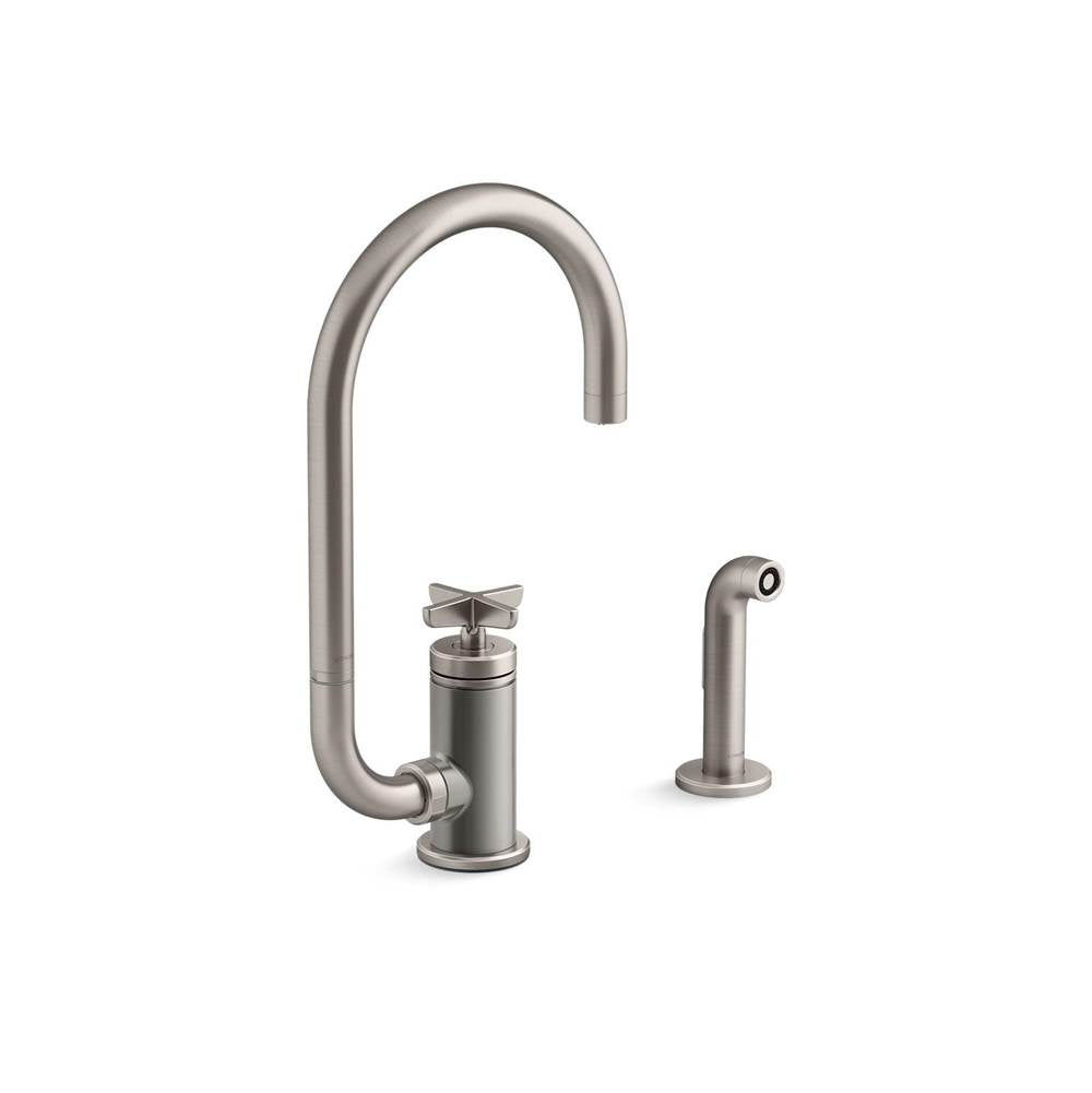 Kohler - BilletE Single-handle kitchen sink faucet with two-function extended-reach spout and side sprayer - Vibrant Stainless