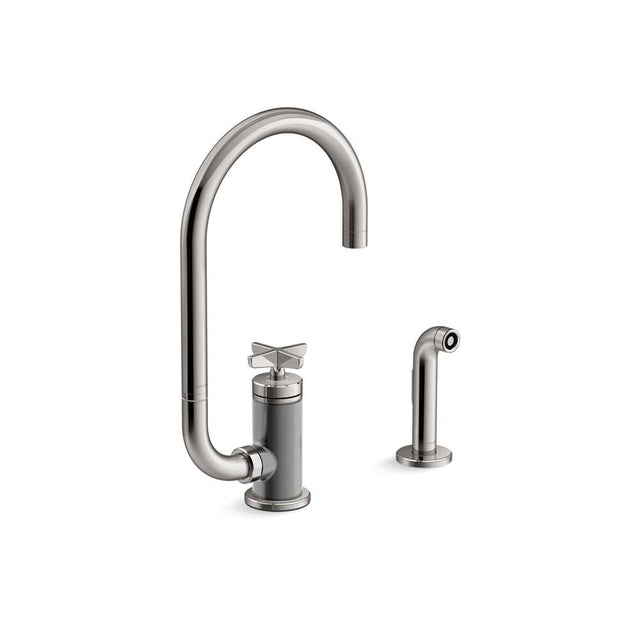 Kohler - BilletE Single-handle kitchen sink faucet with two-function extended-reach spout and side sprayer - Vibrant Titanium