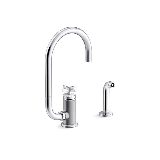 Kohler - BilletE Single-handle kitchen sink faucet with two-function extended-reach spout and side sprayer - Polished Chrome