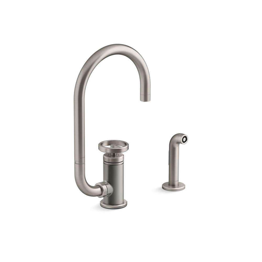 Kohler - BilletE Single-handle kitchen sink faucet with two-function extended-reach spout and side sprayer - Vibrant Stainless