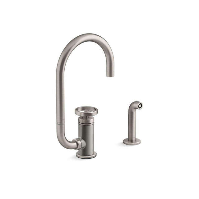 Kohler - BilletE Single-handle kitchen sink faucet with two-function extended-reach spout and side sprayer - Vibrant Stainless