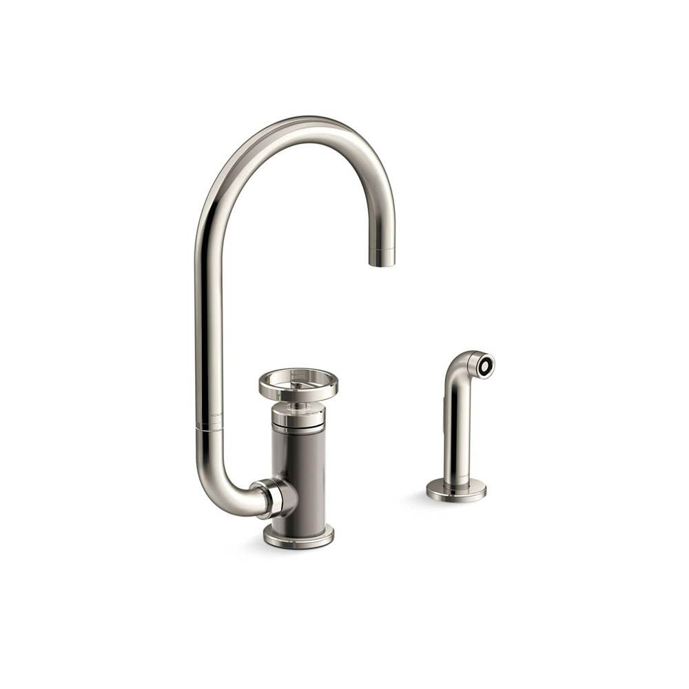 Kohler - BilletE Single-handle kitchen sink faucet with two-function extended-reach spout and side sprayer - Vibrant Polished Nickel