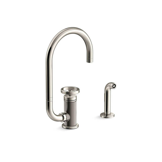 Kohler - BilletE Single-handle kitchen sink faucet with two-function extended-reach spout and side sprayer - Vibrant Polished Nickel