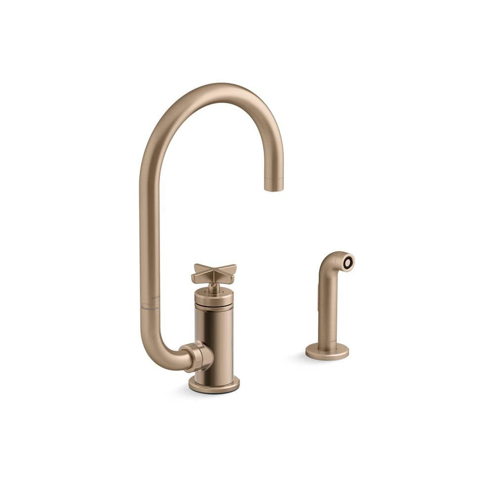 Kohler - BilletE Single-handle kitchen sink faucet with two-function extended-reach spout and side sprayer - Vibrant Brushed Bronze