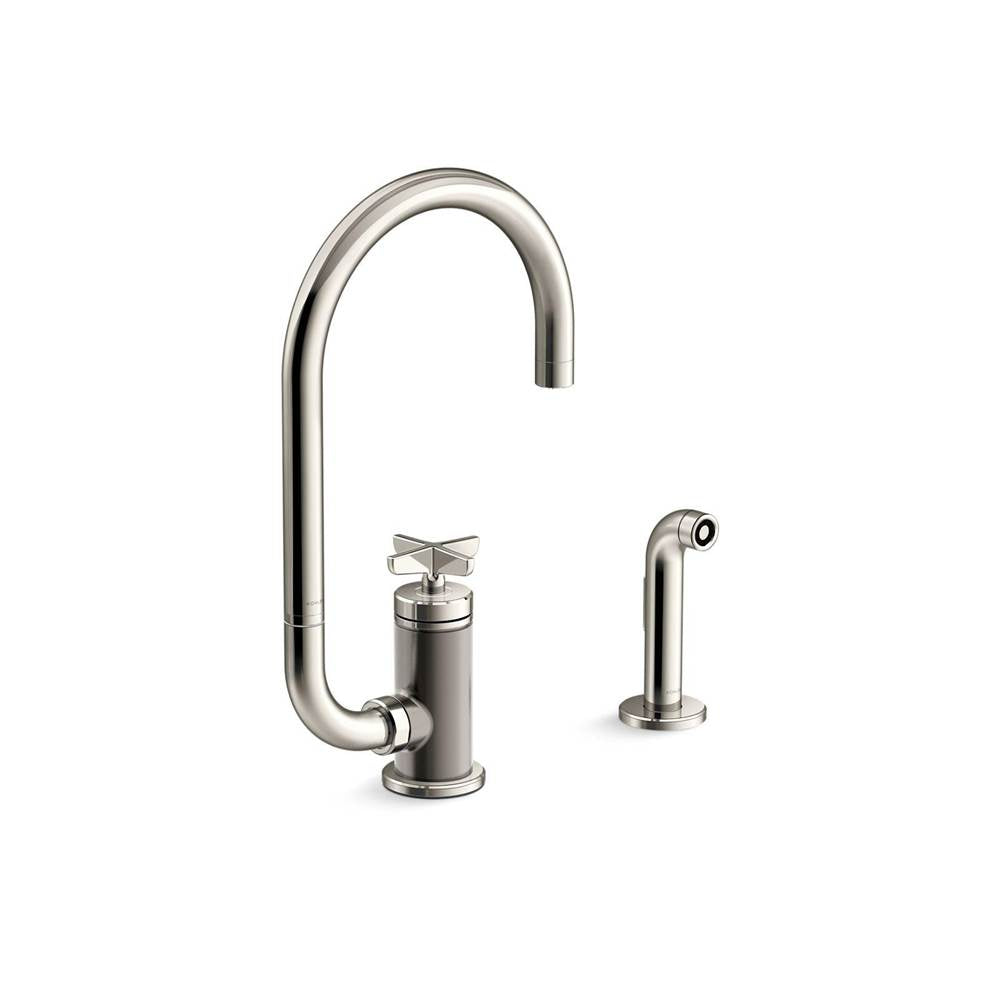 Kohler - BilletE Single-handle kitchen sink faucet with two-function extended-reach spout and side sprayer - Vibrant Polished Nickel