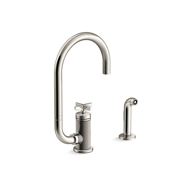 Kohler - BilletE Single-handle kitchen sink faucet with two-function extended-reach spout and side sprayer - Vibrant Polished Nickel