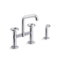 Kohler - BilletE Two-hole bridge kitchen sink faucet with side sprayer - Polished Chrome