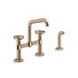 Kohler - BilletE Two-hole bridge kitchen sink faucet with side sprayer - Vibrant Brushed Bronze