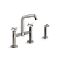 Kohler - BilletE Two-hole bridge kitchen sink faucet with side sprayer - Vibrant Titanium