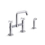 Kohler - BilletE Two-hole bridge kitchen sink faucet with side sprayer - Polished Chrome