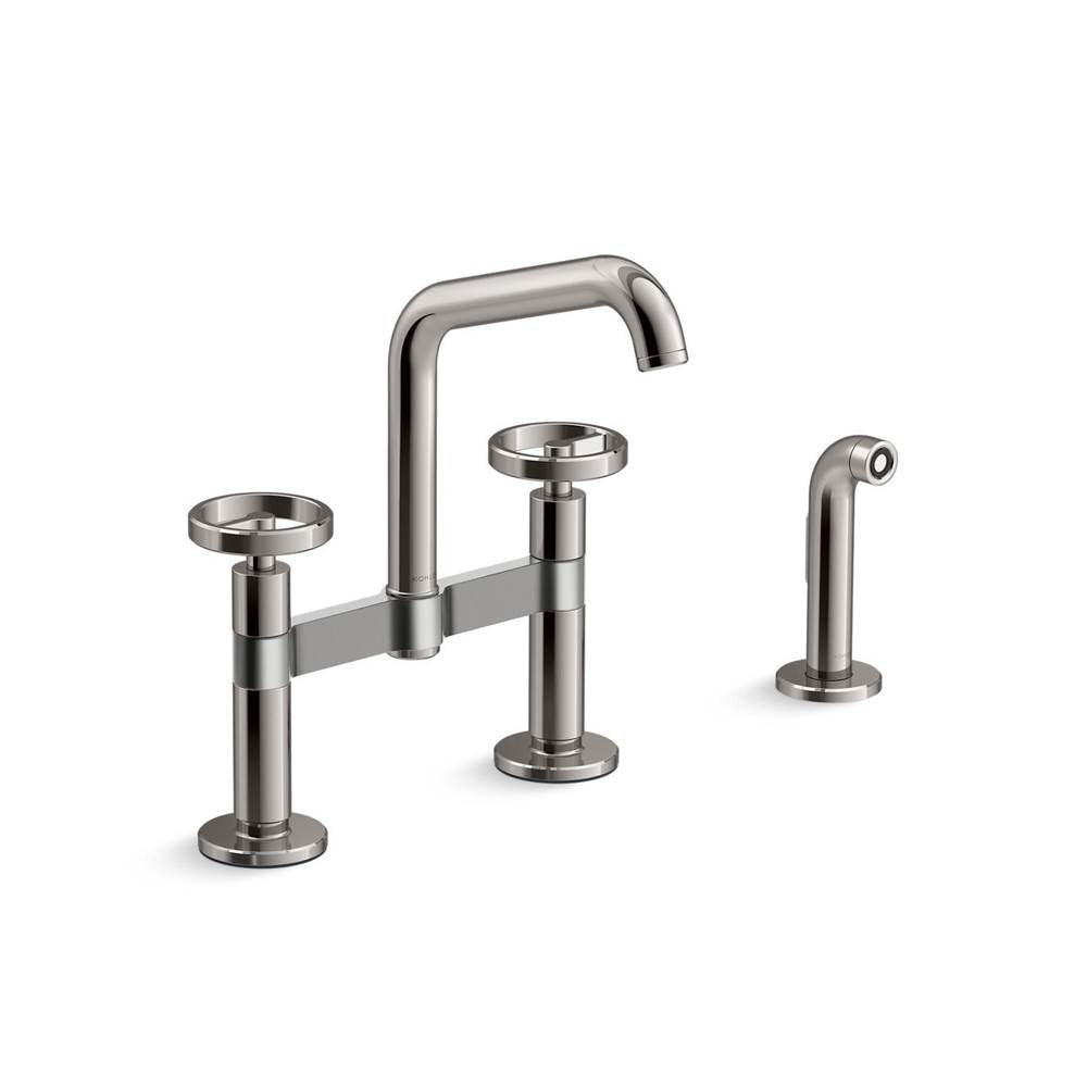 Kohler - BilletE Two-hole bridge kitchen sink faucet with side sprayer - Vibrant Titanium