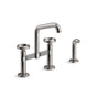 Kohler - BilletE Two-hole bridge kitchen sink faucet with side sprayer - Vibrant Titanium